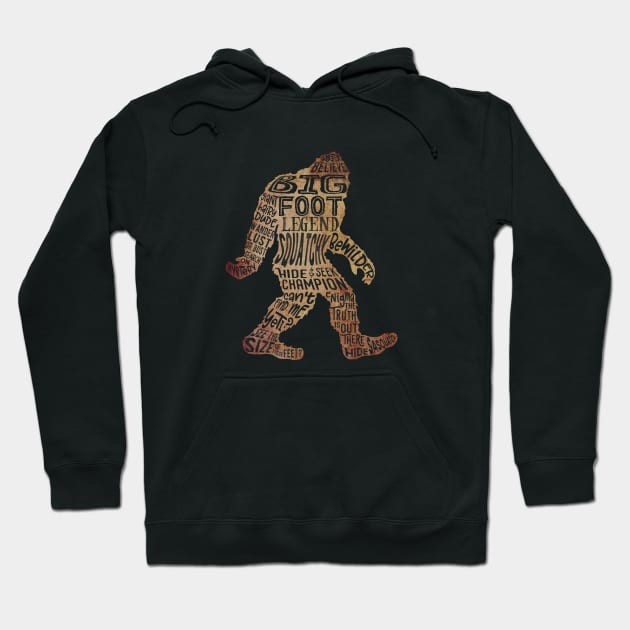 Funny Bigfoot, Sasquatch Word Cloud Hoodie by Jitterfly